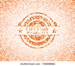 Life Time Warranty abstract emblem, orange mosaic background