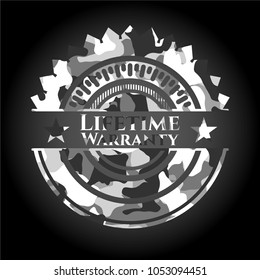 Life Time Warranty on grey camo pattern