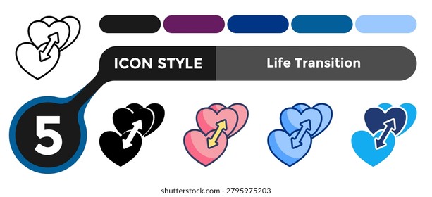 Life Transition icon for representing major life change systems, developmental milestones, and personal transformation concepts. Line, Filled, Color, Dualtone style.
