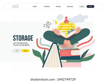 Life Unframed: Book universe -modern flat vector concept illustration of a reader on stack of books. Metaphor of unpredictability, imagination, whimsy, cycle of existence, play, growth and discovery