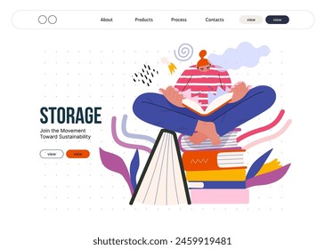 Life Unframed: Book universe -modern flat vector concept illustration of a reader on stack of books. Metaphor of unpredictability, imagination, whimsy, cycle of existence, play, growth and discovery