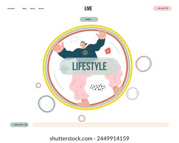 Life Unframed: Bubble -modern flat vector concept illustration of a man flying in the giant bubble. Metaphor of unpredictability, imagination, whimsy, cycle of existence, play, growth and discovery