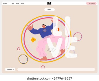 Life Unframed: Bubble -modern flat vector concept illustration of a man flying in the giant bubble. Metaphor of unpredictability, imagination, whimsy, cycle of existence, play, growth and discovery