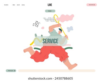 Life Unframed: Cloud catcher -modern flat vector concept illustration of running man with butterfly net. Metaphor of unpredictability, imagination, whimsy, cycle of existence, play, growth, discovery