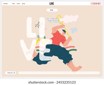 Life Unframed: Cloud catcher -modern flat vector concept illustration of running man with butterfly net. Metaphor of unpredictability, imagination, whimsy, cycle of existence, play, growth, discovery