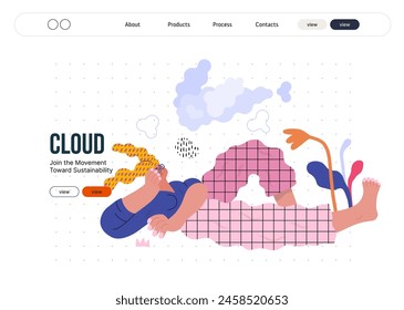 Life Unframed: Cloud dreamer -modern flat vector concept illustration of a girl watching clouds. Metaphor of unpredictability, imagination, whimsy, cycle of existence, play, growth and discovery