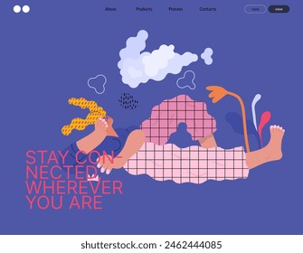 Life Unframed: Cloud dreamer -modern flat vector concept illustration of a girl watching clouds. Metaphor of unpredictability, imagination, whimsy, cycle of existence, play, growth and discovery