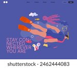 Life Unframed: Diver -modern flat vector concept illustration of a man swimming under the sea. Metaphor of unpredictability, imagination, whimsy, cycle of existence, play, growth and discovery