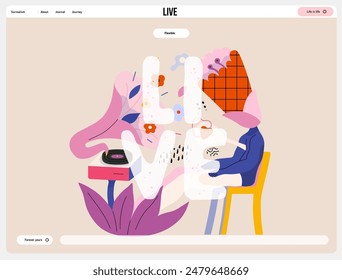 Life Unframed: Flower music -modern flat vector concept illustration of person listening to gramophone. Metaphor of unpredictability, imagination, whimsy, cycle of existence, play, growth, discovery