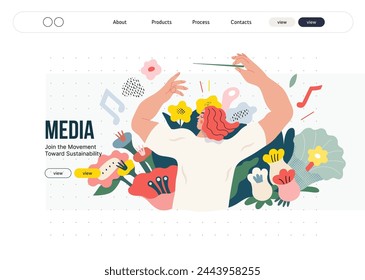Life Unframed: Flower orchestra -modern flat vector concept illustration of symphony conductor, bloom music. Metaphor of unpredictability, imagination, whimsy, existence cycle, play, growth, discovery