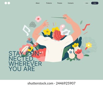 Life Unframed: Flower orchestra -modern flat vector concept illustration of symphony conductor, bloom music. Metaphor of unpredictability, imagination, whimsy, existence cycle, play, growth, discovery