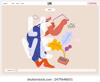 Life Unframed: Painter -modern flat vector concept illustration of a man drawing a house on the wall. Metaphor of unpredictability, imagination, whimsy, cycle of existence, play, growth and discovery