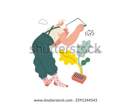 Life Unframed: Painter -modern flat vector concept illustration of a man drawing a house on the wall. Metaphor of unpredictability, imagination, whimsy, cycle of existence, play, growth and discovery