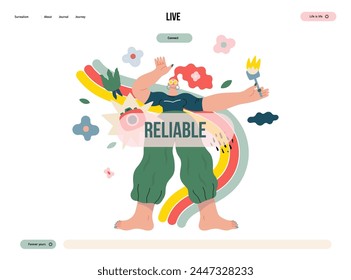 Life Unframed: Photo rainbow -modern flat vector concept illustration of a photographer and rainbow. Metaphor of unpredictability, imagination, whimsy, cycle of existence, play, growth and discovery
