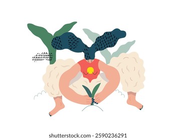 Life Unframed: Photo rainbow -modern flat vector concept illustration of a planting woman. A metaphor of unpredictability, imagination, whimsy, cycle of existence, play, growth and discovery
