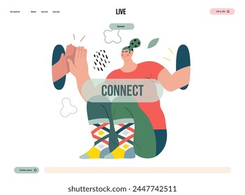 Life Unframed: Self-clapping -modern flat vector concept illustration of a man giving 5 to himself. Metaphor of unpredictability, imagination, whimsy, cycle of existence, play, growth and discovery
