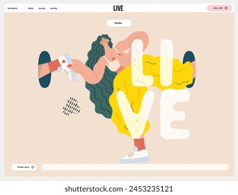 Life Unframed: Self-support -modern flat vector concept illustration of a girl in infinite loop. Metaphor of unpredictability, imagination, whimsy, cycle of existence, play, growth and discovery