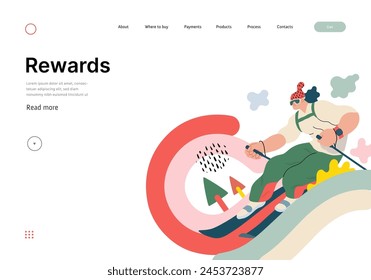 Life Unframed: Skier -modern flat vector concept illustration of skier races down slope of rainbow. A metaphor of unpredictability, imagination, whimsy, cycle of existence, play, growth and discovery