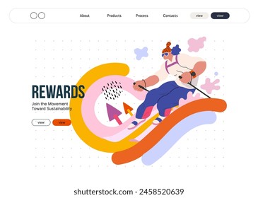 Life Unframed: Skier -modern flat vector concept illustration of skier races down slope of rainbow. A metaphor of unpredictability, imagination, whimsy, cycle of existence, play, growth and discovery