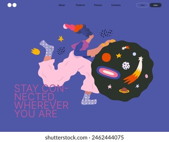 Life Unframed: Space -modern flat vector concept illustration of a encapsulated universe pusher. Metaphor of unpredictability, imagination, whimsy, cycle of existence, play, growth and discovery