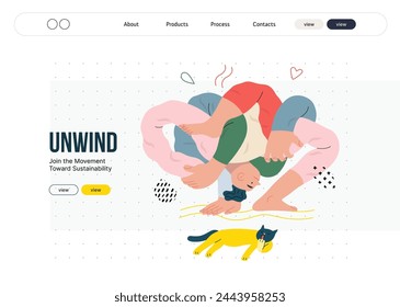 Life Unframed: Yoga -modern flat vector concept illustration of man tied himself in knot, doing yoga. Metaphor of unpredictability, imagination, whimsy, cycle of existence, play, growth and discovery