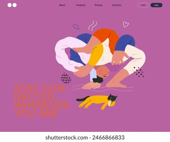Life Unframed: Yoga -modern flat vector concept illustration of man tied himself in knot, doing yoga. Metaphor of unpredictability, imagination, whimsy, cycle of existence, play, growth and discovery