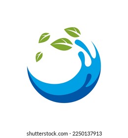 El logo del concepto de vector de vida o icono aislado en blanco, el agua trae alegoría de vida, ola de agua y hojas flora que crece la vida botánica.