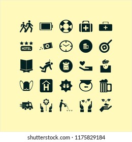 life vector icons set. with hand sprout, technology progress, hotel sign and lifebuoy in set