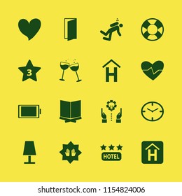 life vector icons set. with table lamp, watch face, full battery and heart in set
