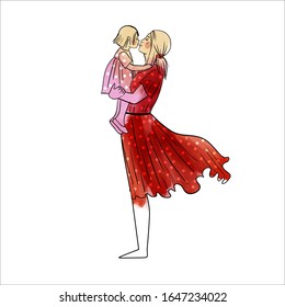 Woman´s life. Vector illustration of woman with child