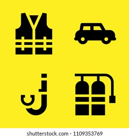 life vest, automobile, oxygen tank and snorkel vector icon set. Sample icons set for web and graphic design