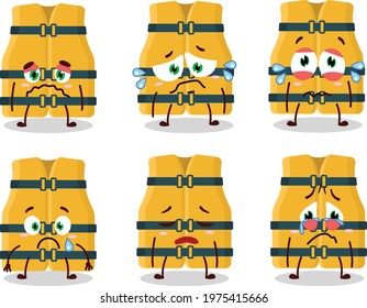 Life vest cartoon character with sad expression