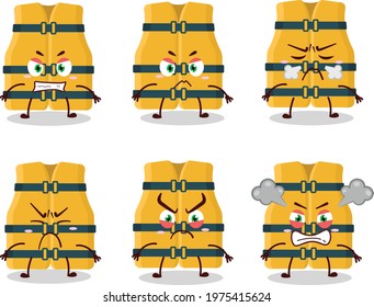 Life vest cartoon character with various angry expressions