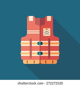 Life vest flat square icon with long shadows.