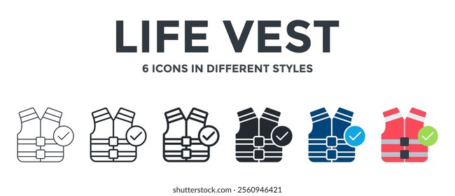 LIFE VEST icon in different style vector illustration. Designed in thin line, regular line, bold line, glyph, color fill, and flat style can be used for web