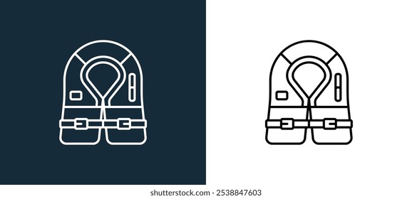 life vest ícone isolado em cores brancas e pretas. life vest contorno linear ícone vetor da coleção do aeroporto para aplicativos móveis, web e ui.