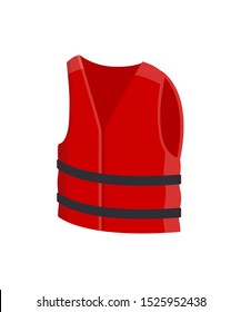 Life vest, jacket flat vector illustration. Red protective wear for children isolated on white background. Nautical emergency situations, accidents prevention accessory. Ocean recreation attribute