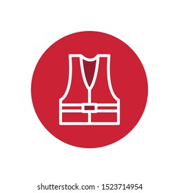 Life vest line icon for web, mobile and infographics. Vector white icon isolated on red background.