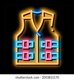 life vest neon light sign vector. Glowing bright icon life vest sign. transparent symbol illustration