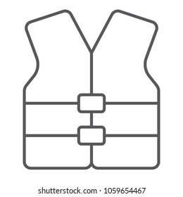 Life vest thin line icon, safety and swimming, life jacket sign vector graphics, a linear pattern on a white background, eps 10.