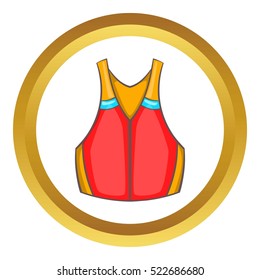 Life vest vector icon in golden circle, cartoon style isolated on white background