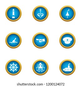 Life in water icons set. Flat set of 9 life in water vector icons for web isolated on white background