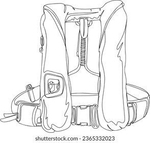 Life Water Jacket One Line Cartoon Doodle - Vector Clip Art, Continuous Line Drawing of Water Jacket Icon - Sketch Illustration, Water Jacket Vector Isolated