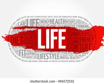 LIFE word cloud collage, fitness, health concept