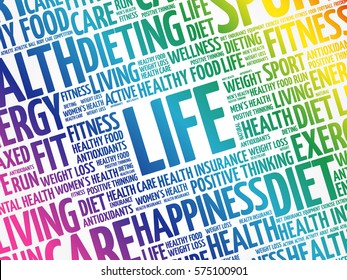 LIFE word cloud collage, fitness, health concept