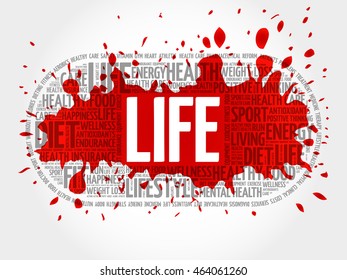 LIFE word cloud collage, health concept background