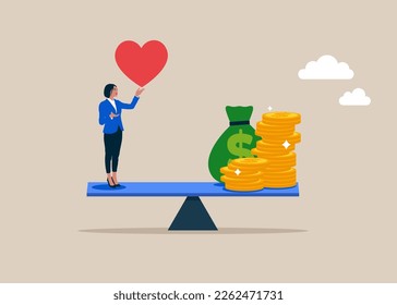 Life is worth more than money. Compare health to money. Flat vector illustration