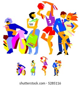 The life of the young people. Simple vector.