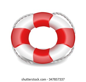 lifebelt, lifebuoy isolated on white red and white