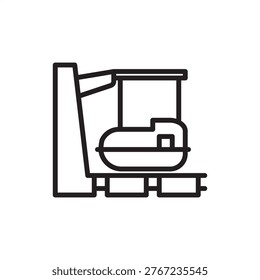 Lifeboat davit icon symbolizing marine safety, representing vessel hardware, launch tools, evacuation gear, maritime rescue systems, and industrial logistics for emergency survival craft deployment.